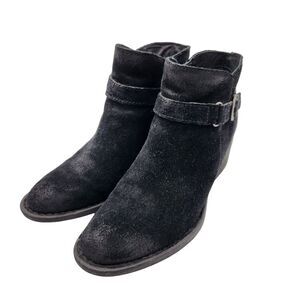 Born Adia Ankle Boots Black Suede Leather Buckle, Side Zipper Women's 7-8